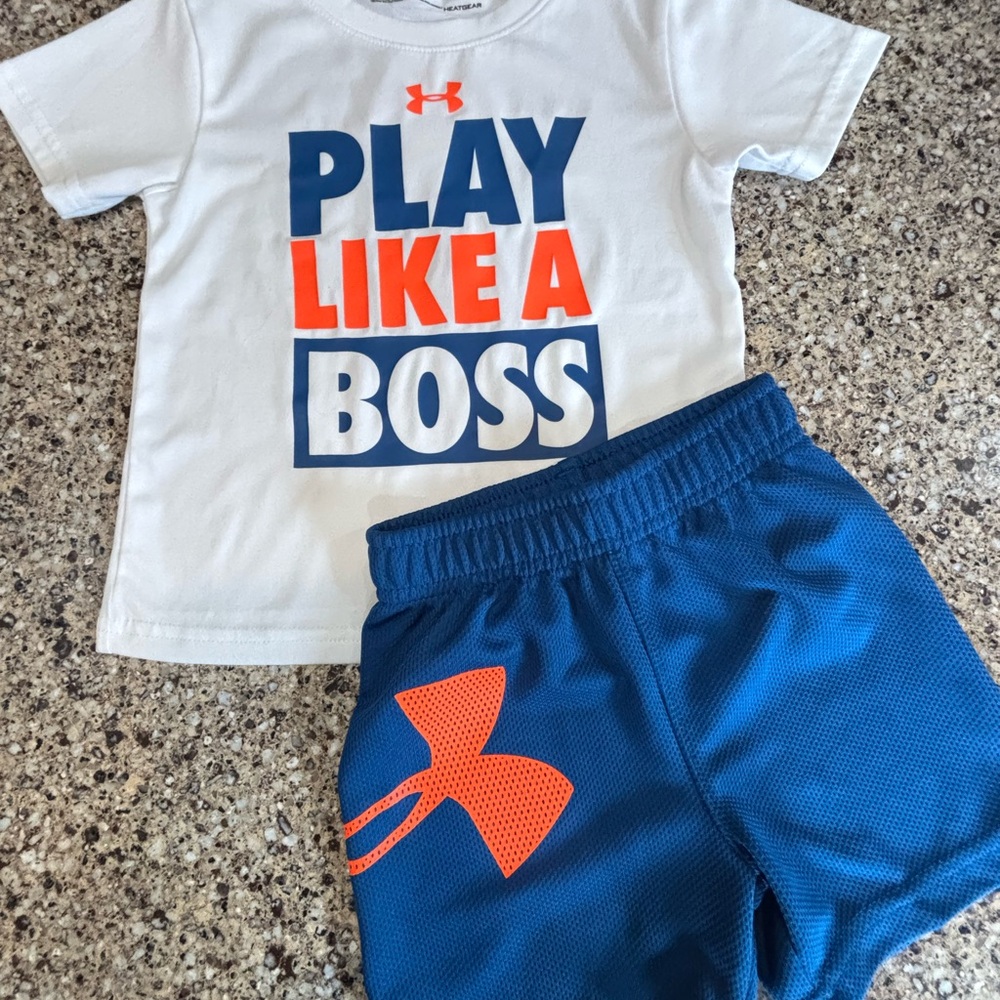 Under Armour White and Blue and Neon Orange Set 18 Months